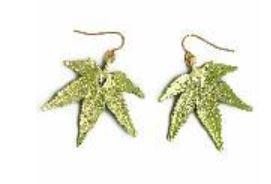 Japanese Maple Leaf Earrings Green Gold