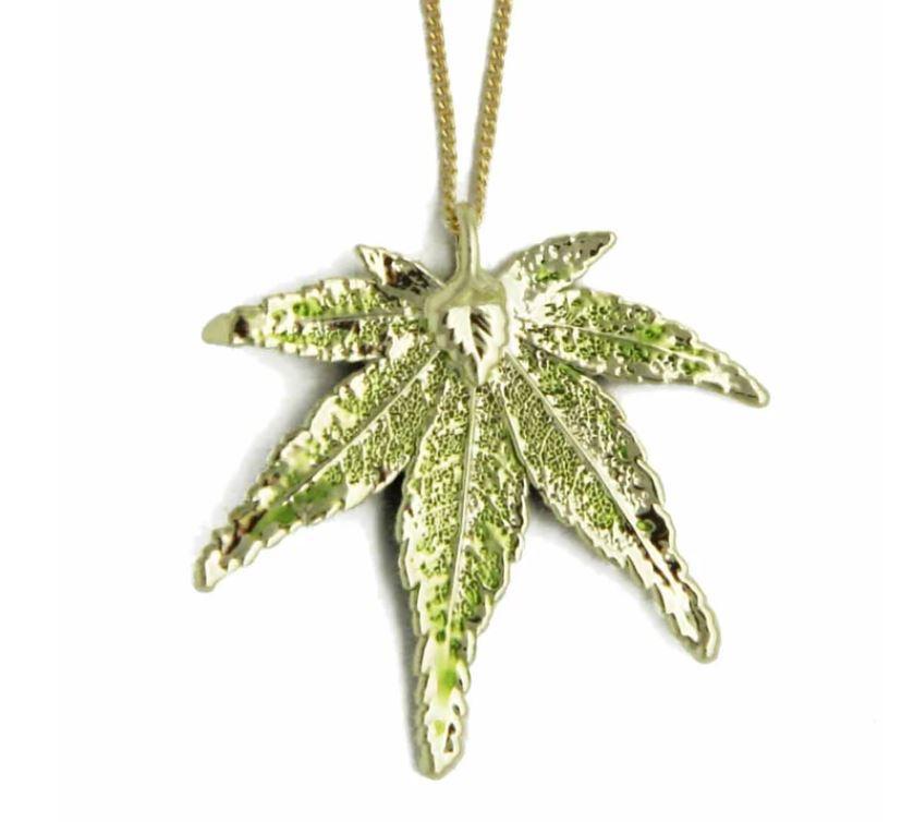 Japanese Maple Leaf Necklace Green Gold