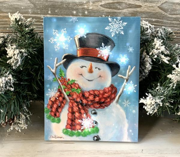 Joyful Jolly Snowman- Lighted Tabletop Canvas