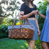 Kansas Handwoven Wood Picnic Basket | Navy Blue & White Stripes