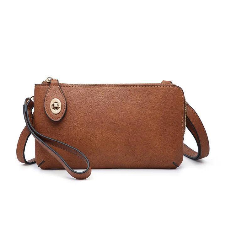 Kendall Crossbody Wristlet with Twist Lock Closure | Brown