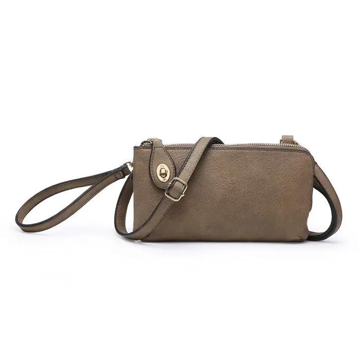Kendall Crossbody Wristlet with Twist Lock Closure | Khaki