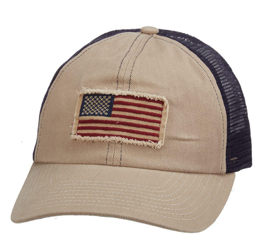 USA Unstructured American Flag Baseball Cap MEsh Back Khaki