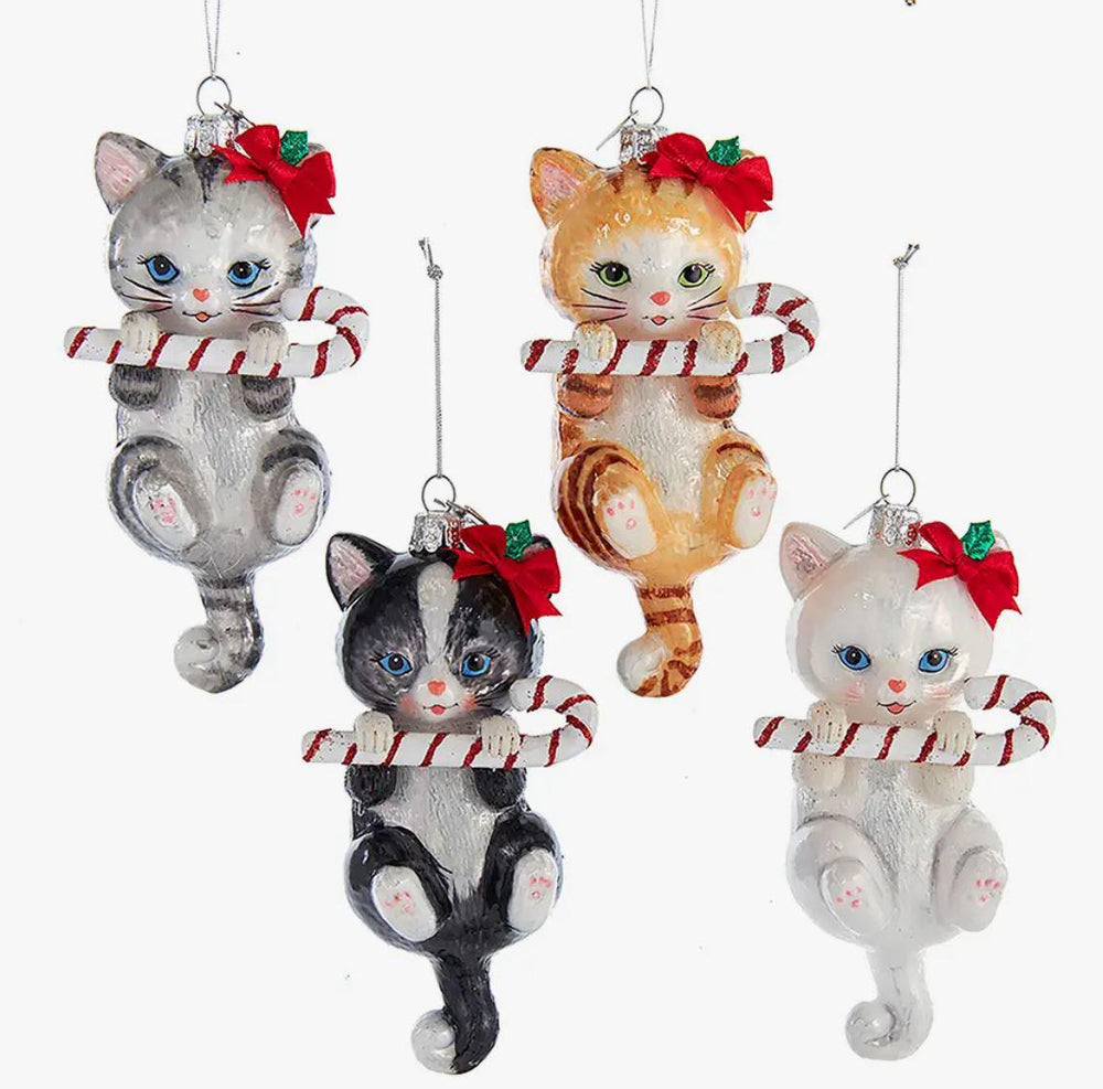 Kurt S. Adler Glass Cat and Candy Cane Ornament Ornament