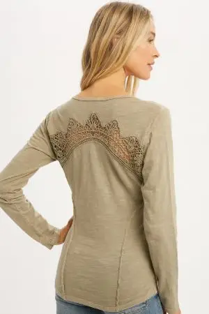 Lace Detail Long Sleeve Top | Stone