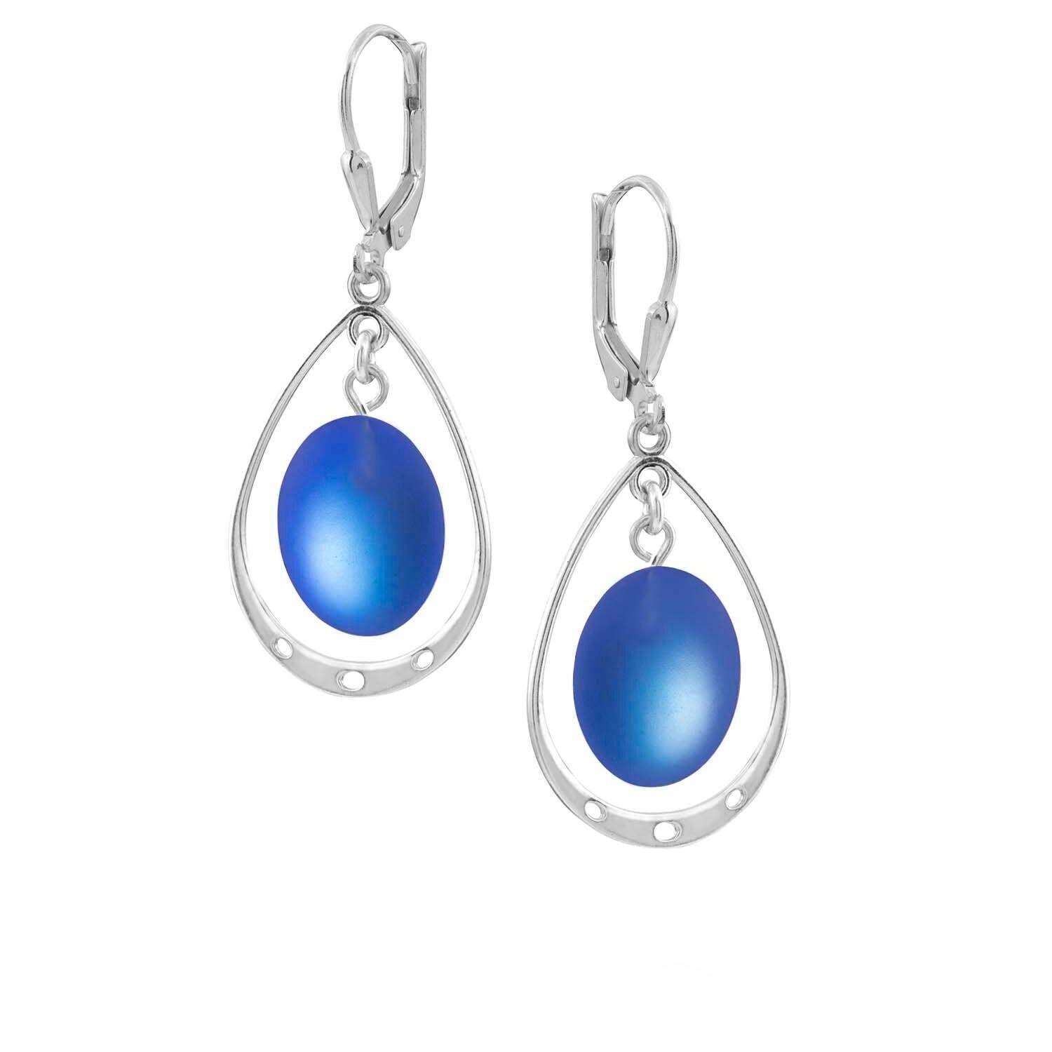 Leightworks Crystal Drop Oval Loop Earrings Frosted Blue