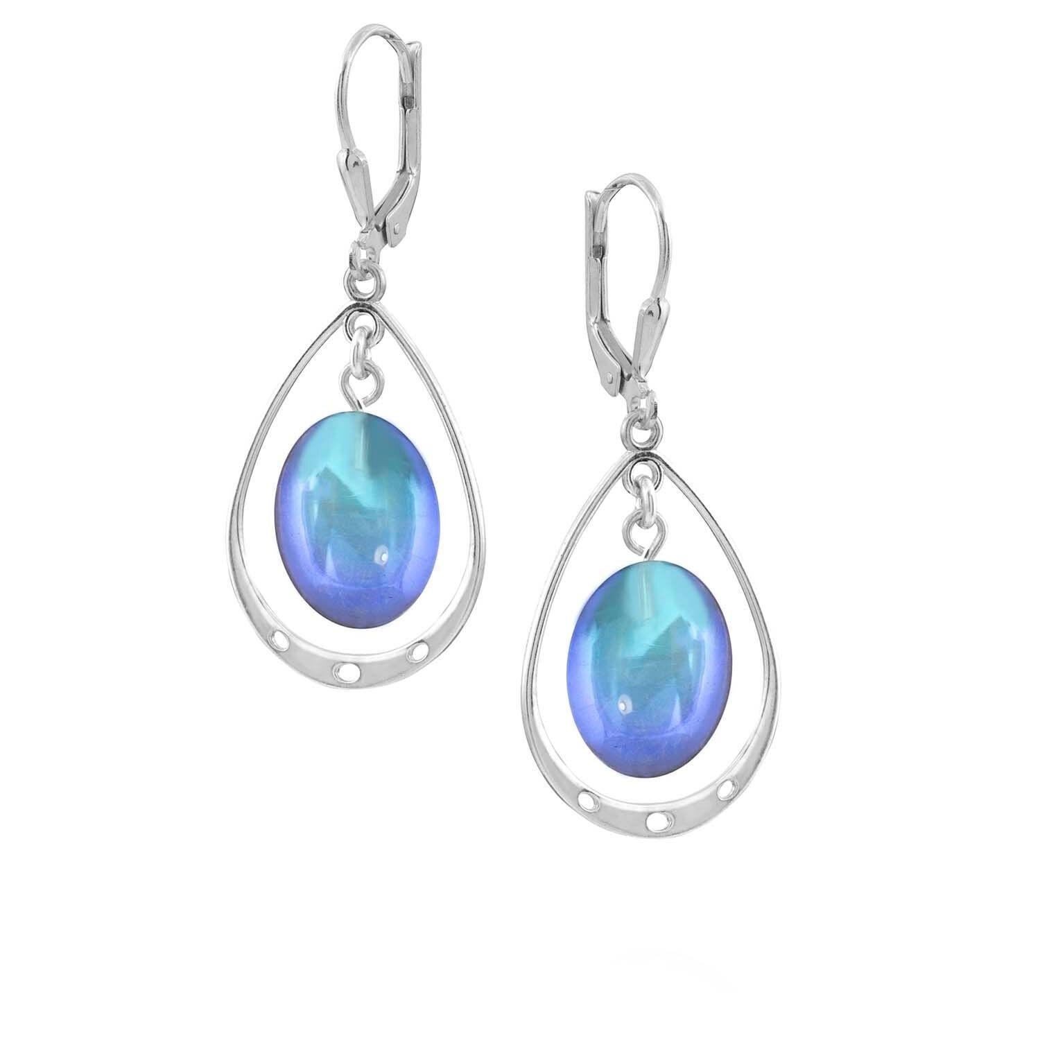 Leightworks Crystal Drop Oval Loop Earrings Polished Blue