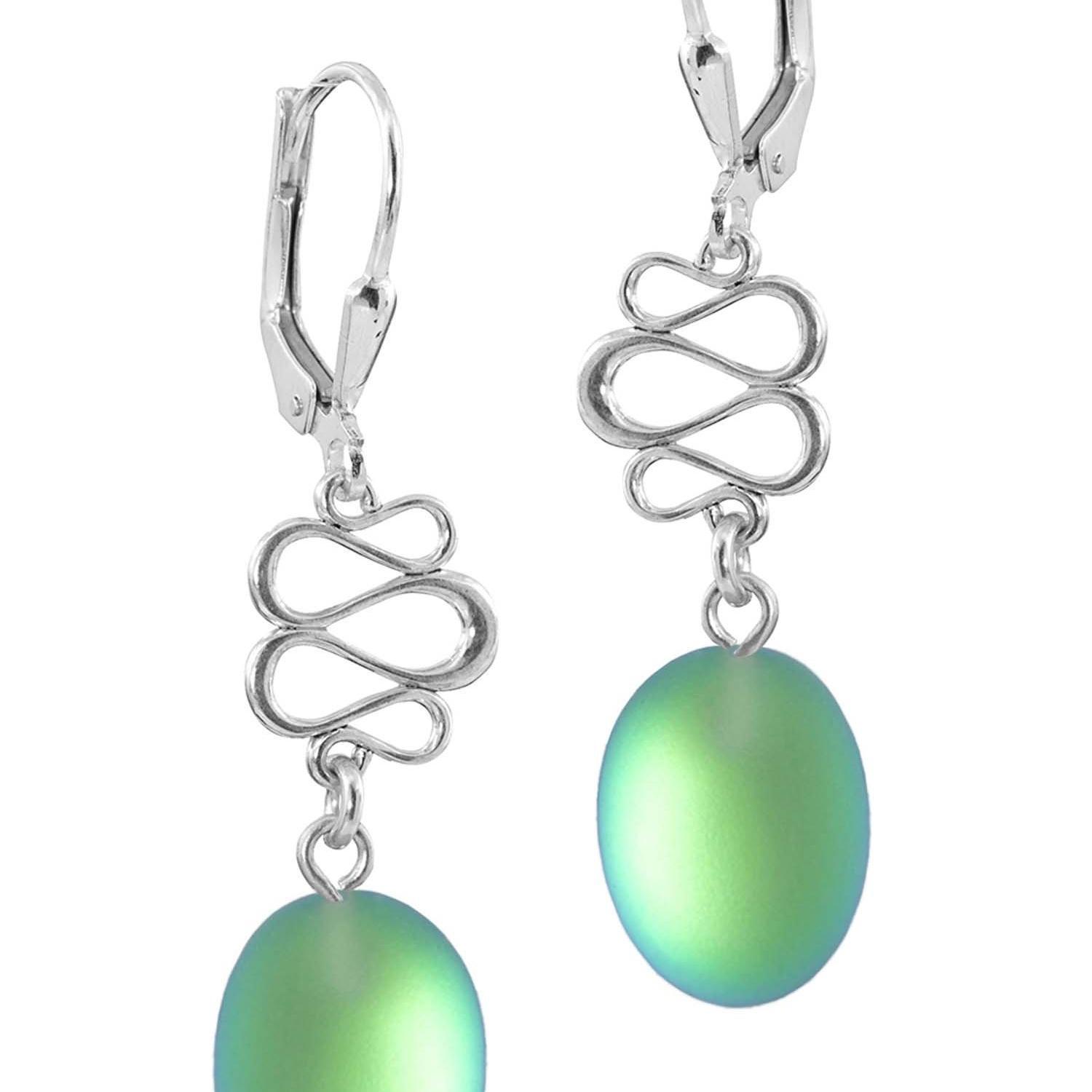 Leightworks Crystal Drop Swirl Earrings Green Frosted