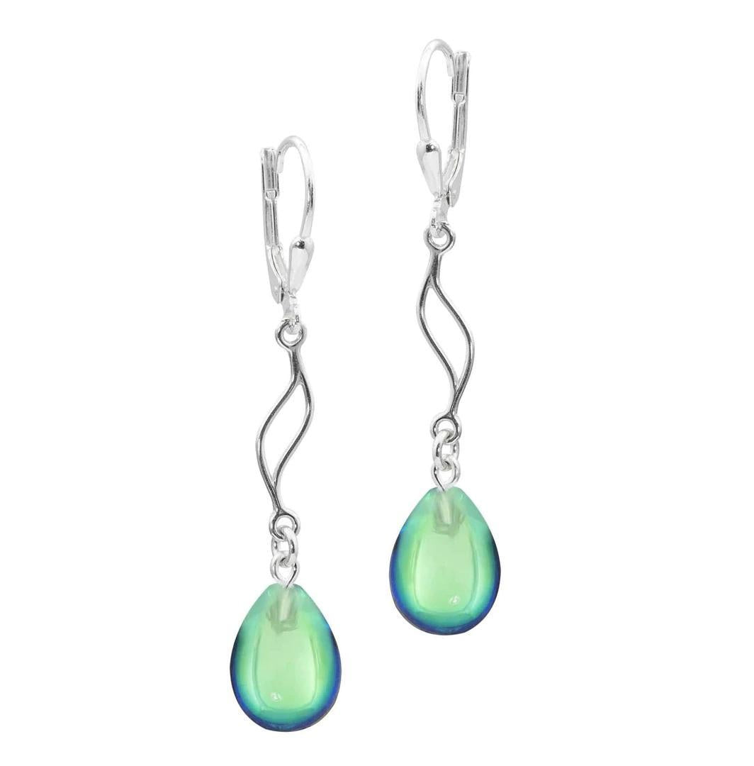 Leightworks Crystal Feather Dangle Earrings Polished Aqua