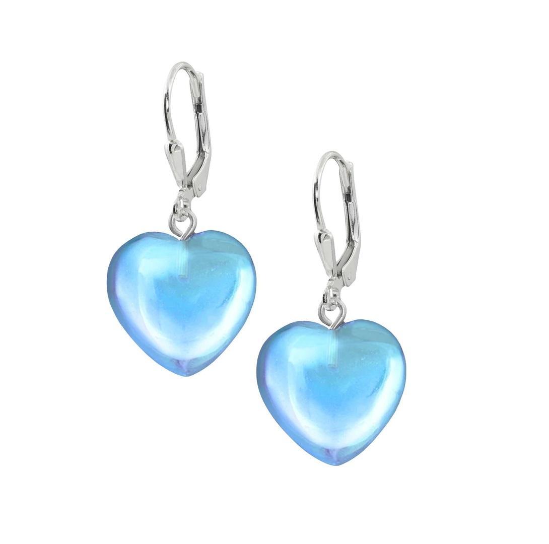 Leightworks Crystal Heart Earrings Polished Aqua