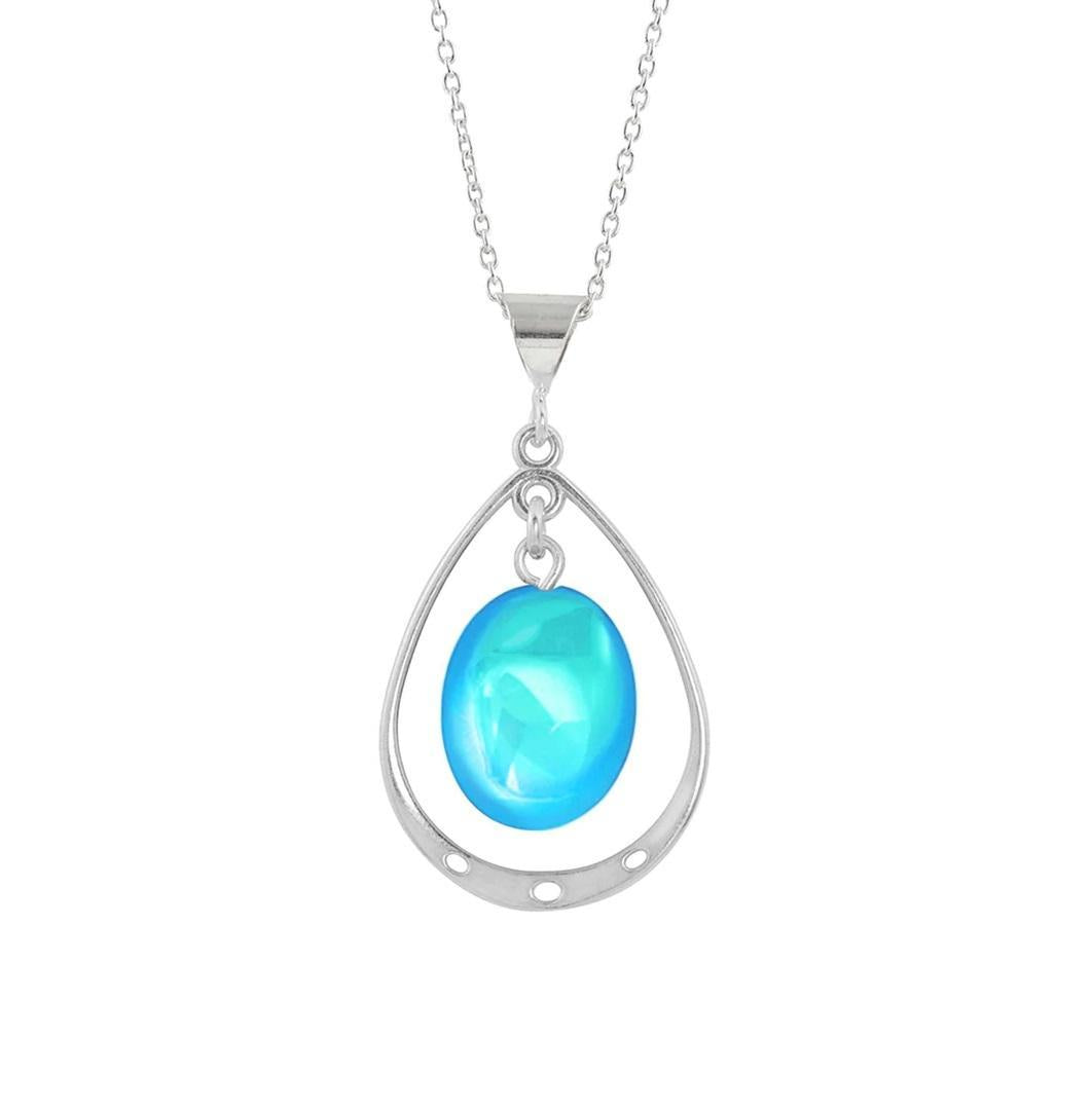 Leightworks Crystal Oval Loop Drop Pendant Polished Aqua