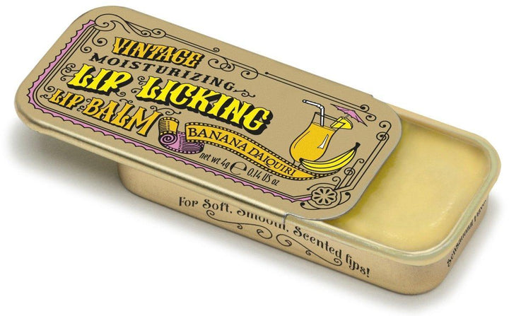 Lip Licking Banana Daiquiri Lip Balm Vintage Slider Tin