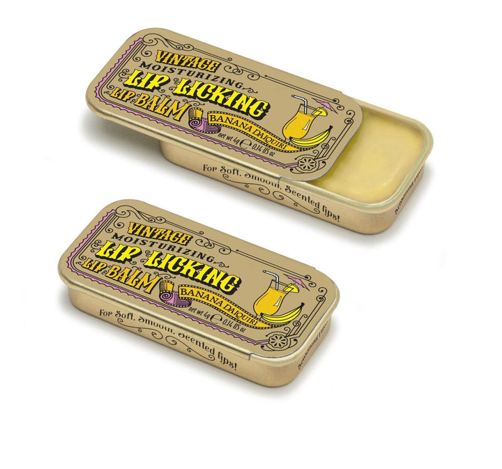 Lip Licking Banana Daiquiri Lip Balm Vintage Slider Tin