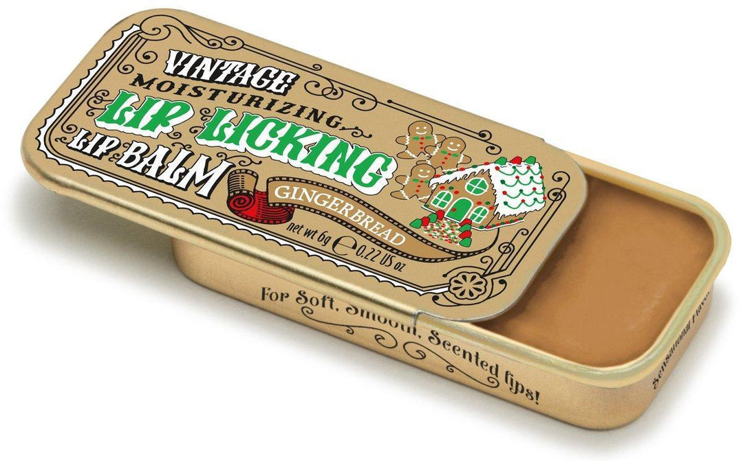 Lip Licking Gingerbread Lip Balm Vintage Slider Tin