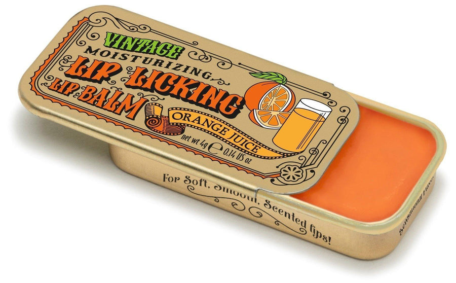 Lip Licking Orange Juice Lip Balm Vintage Slider Tin