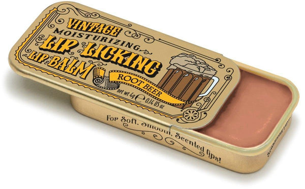 Lip Licking Root Beer Lip Balm Vintage Slider Tin