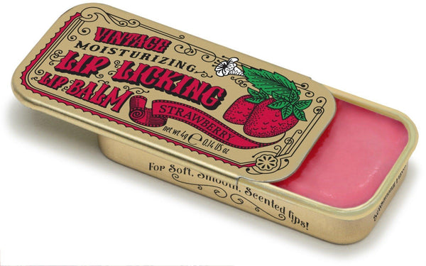 Lip Licking Strawberry Lip Balm Vintage Slider Tin