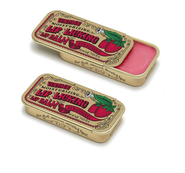Lip Licking Strawberry Lip Balm Vintage Slider Tin