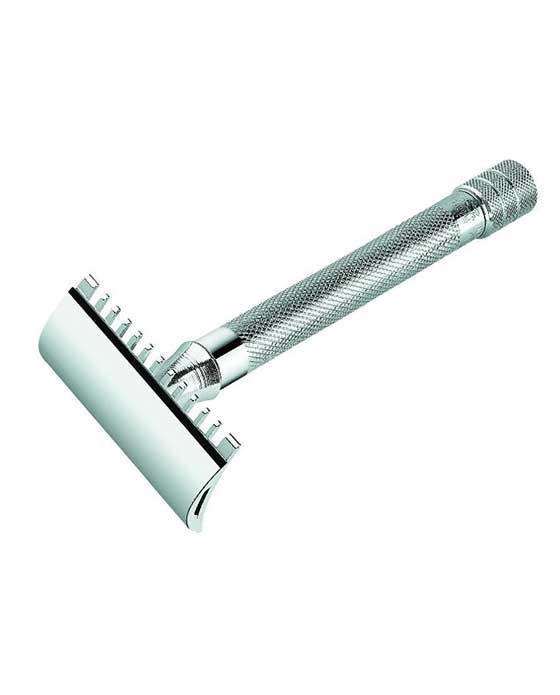 Merkur 25C Double Edge Safety Razor, Open Tooth Comb, Extra Long Handle, Chrome