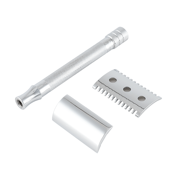 Merkur 25C Double Edge Safety Razor, Open Tooth Comb, Extra Long Handle, Chrome