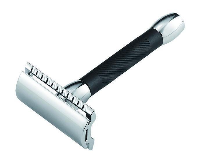 Merkur 30B Double Edge Safety Razor, Straight Cut, Chrome, Black Handle