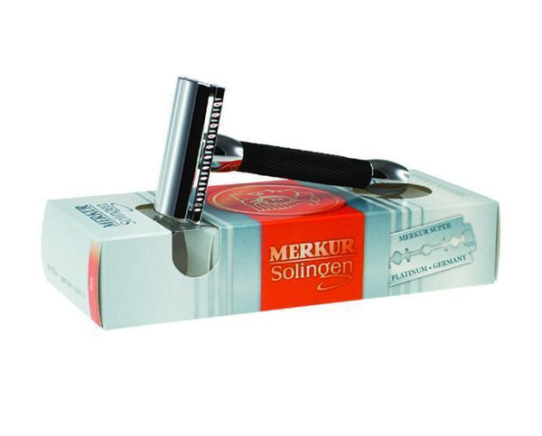 Merkur 30B Double Edge Safety Razor, Straight Cut, Chrome, Black Handle