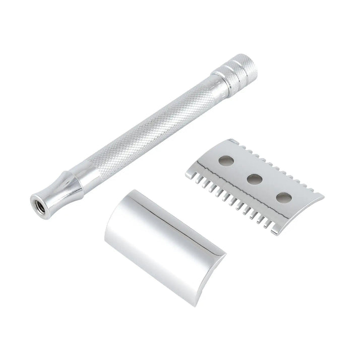 Merkur Double Edge Safety Razor | Open Tooth Comb, Extra Long Handle, Chrome 25C