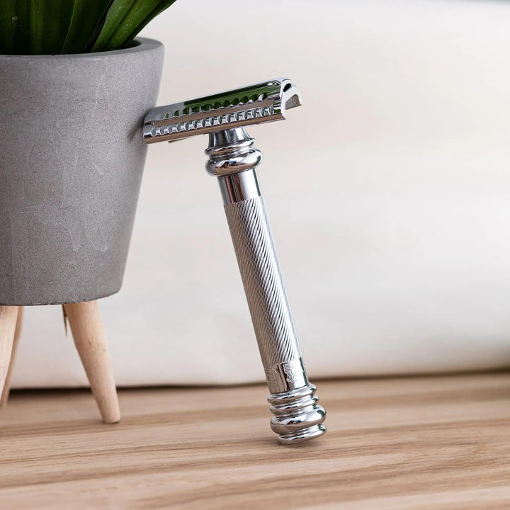 Merkur Double Edge Safety Razor | Slant Cut, Extra Long Handle, Chrome 39C