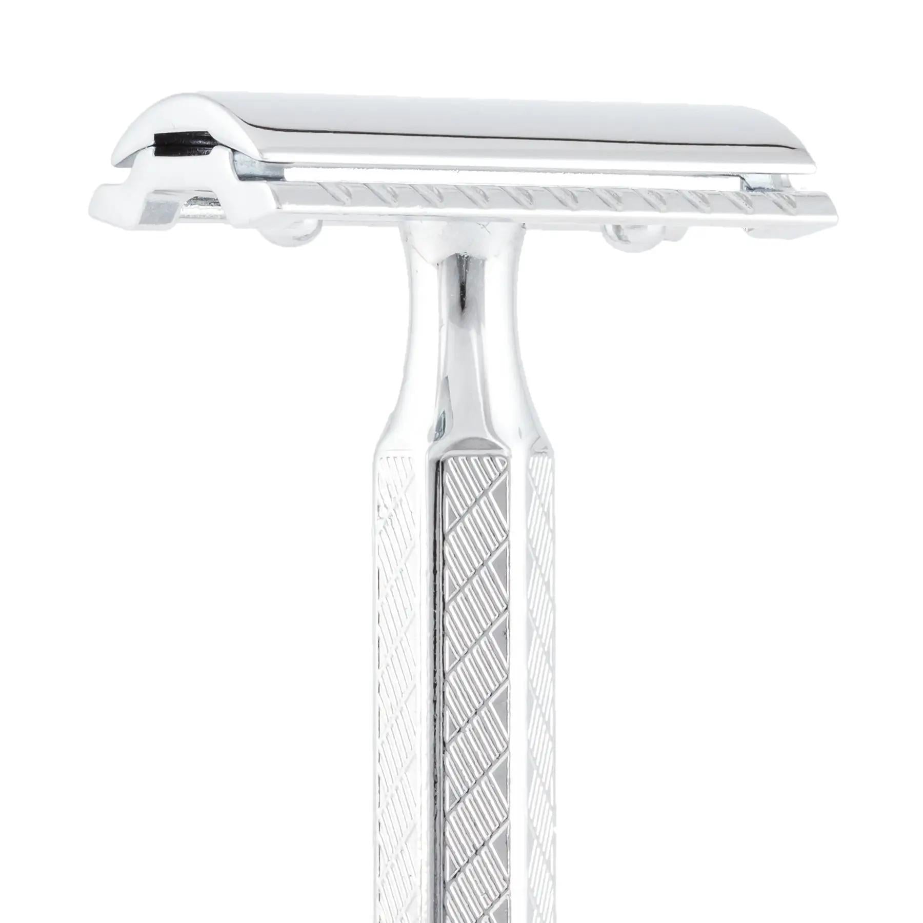 Merkur Double Edge Safety Razor | Straight Cut, Chrome-Plated, Etched Handle 42C