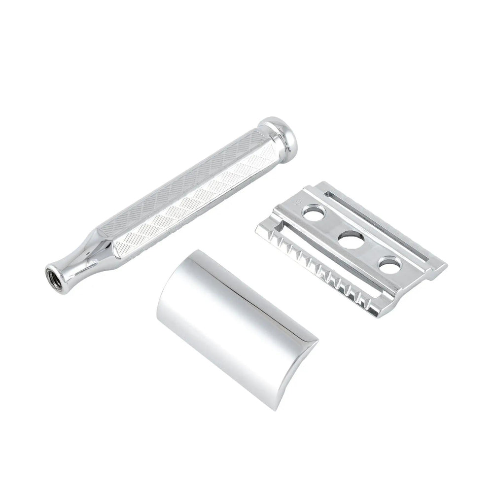 Merkur Double Edge Safety Razor | Straight Cut, Chrome-Plated, Etched Handle 42C