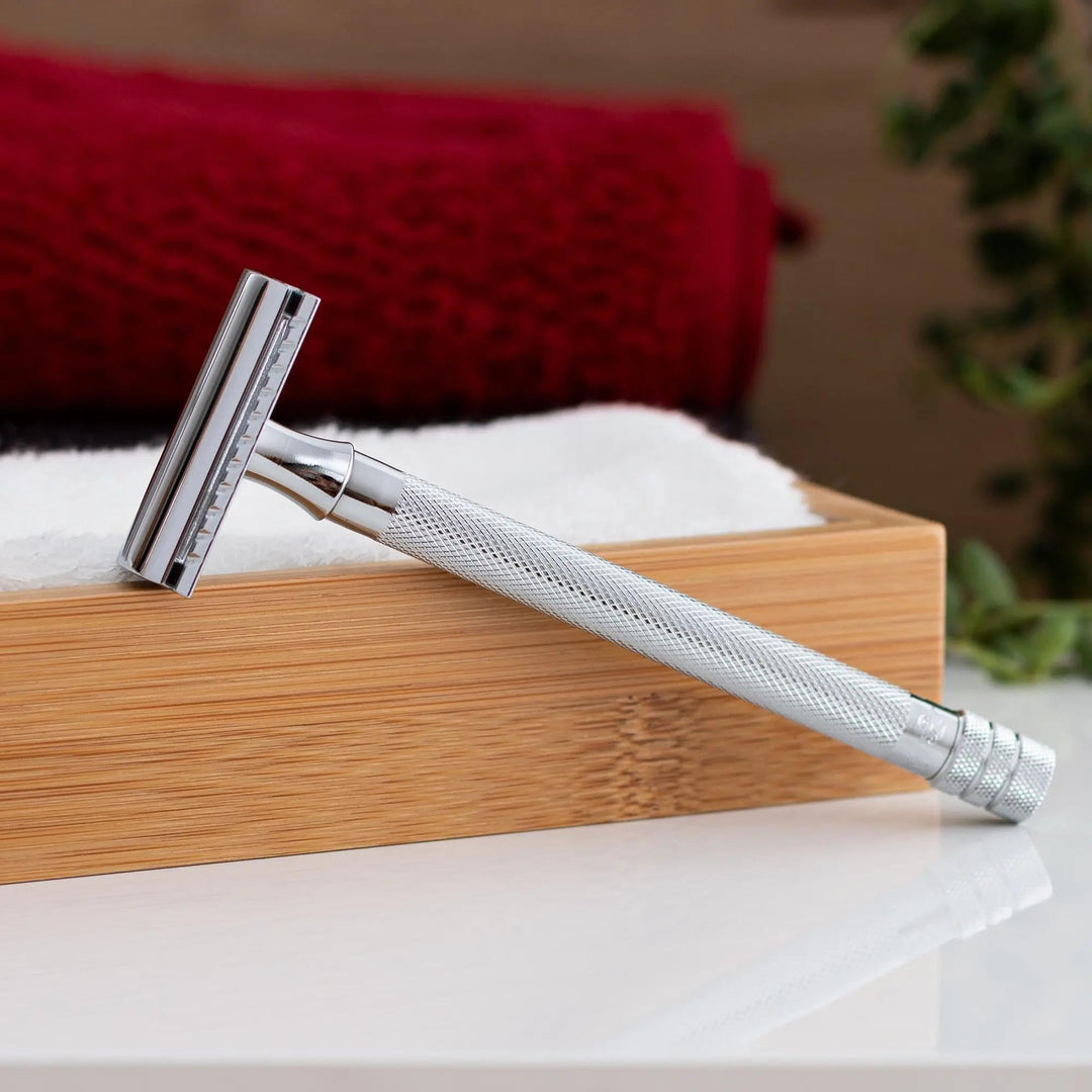 Merkur Double Edge Safety Razor | Straight Cut, Double Extra Long Handle, Chrome 24C