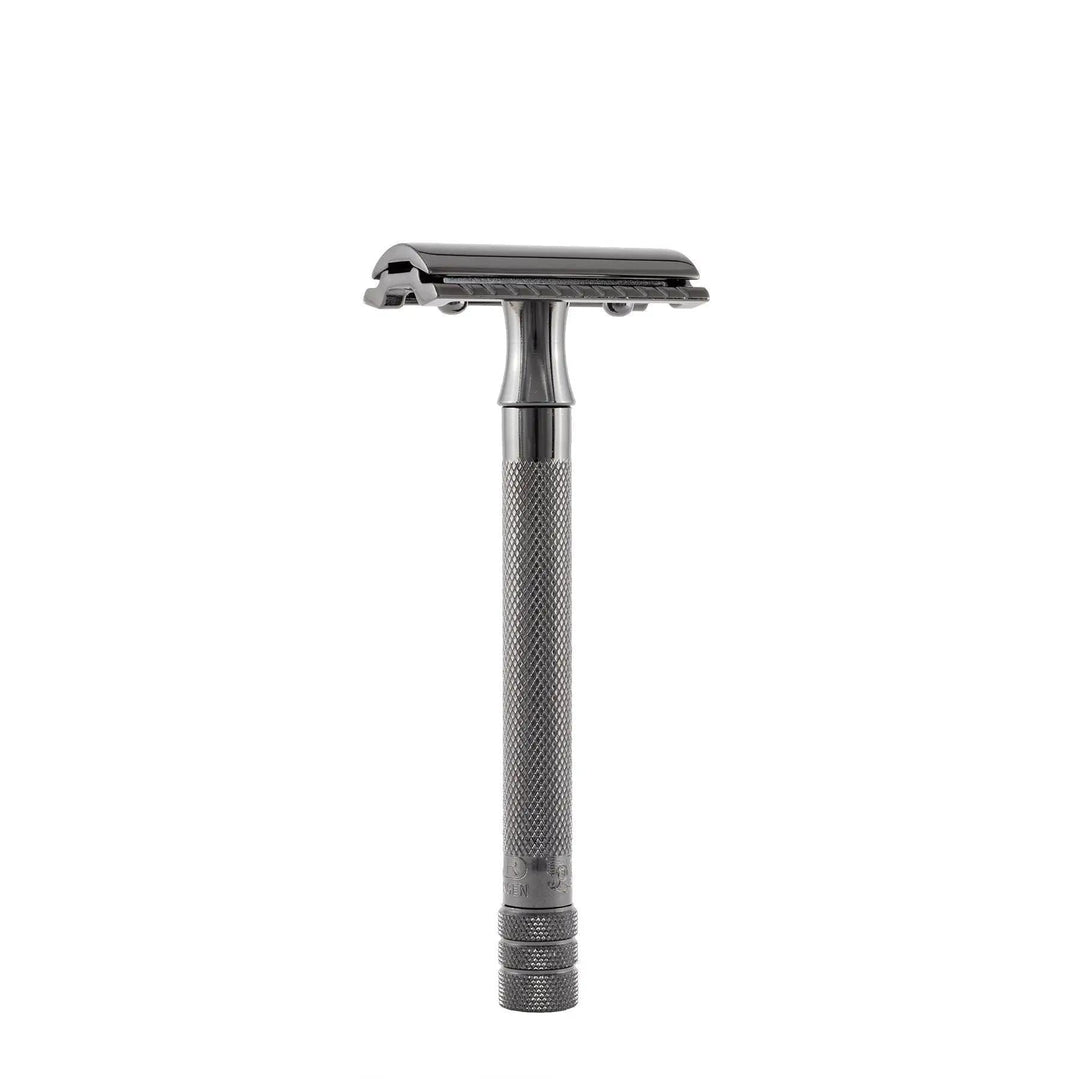 Merkur Double Edge Safety Razor | Straight Cut, Extra Long Handle, Black PVD Coated 23B