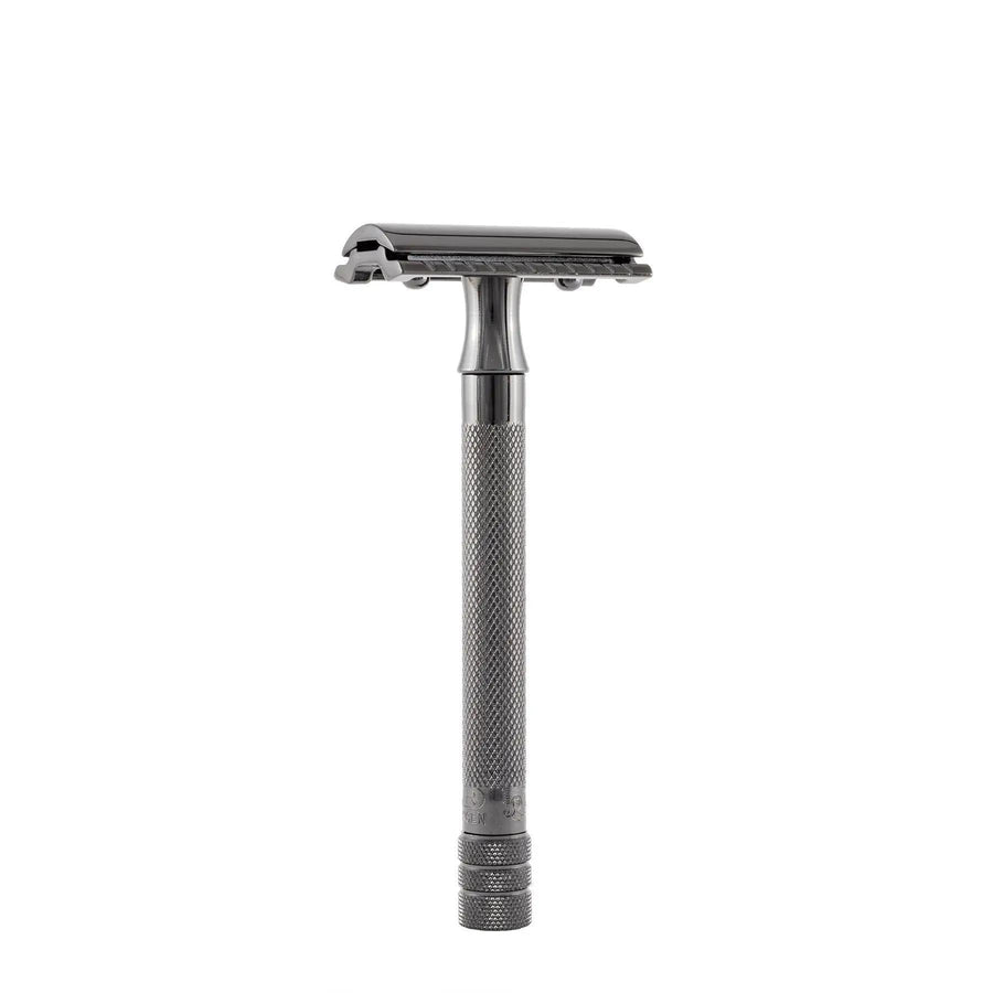 Merkur Double Edge Safety Razor | Straight Cut, Extra Long Handle, Black PVD Coated 23B