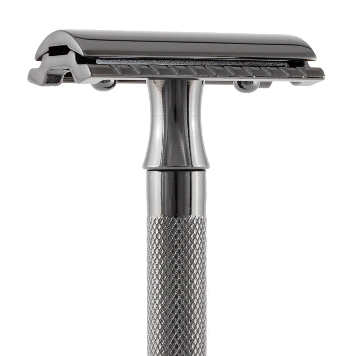 Merkur Double Edge Safety Razor | Straight Cut, Extra Long Handle, Black PVD Coated 23B