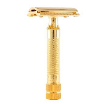 Merkur Double Edge Safety Razor | Straight Cut, Extra Thick Handle, Gold 34G