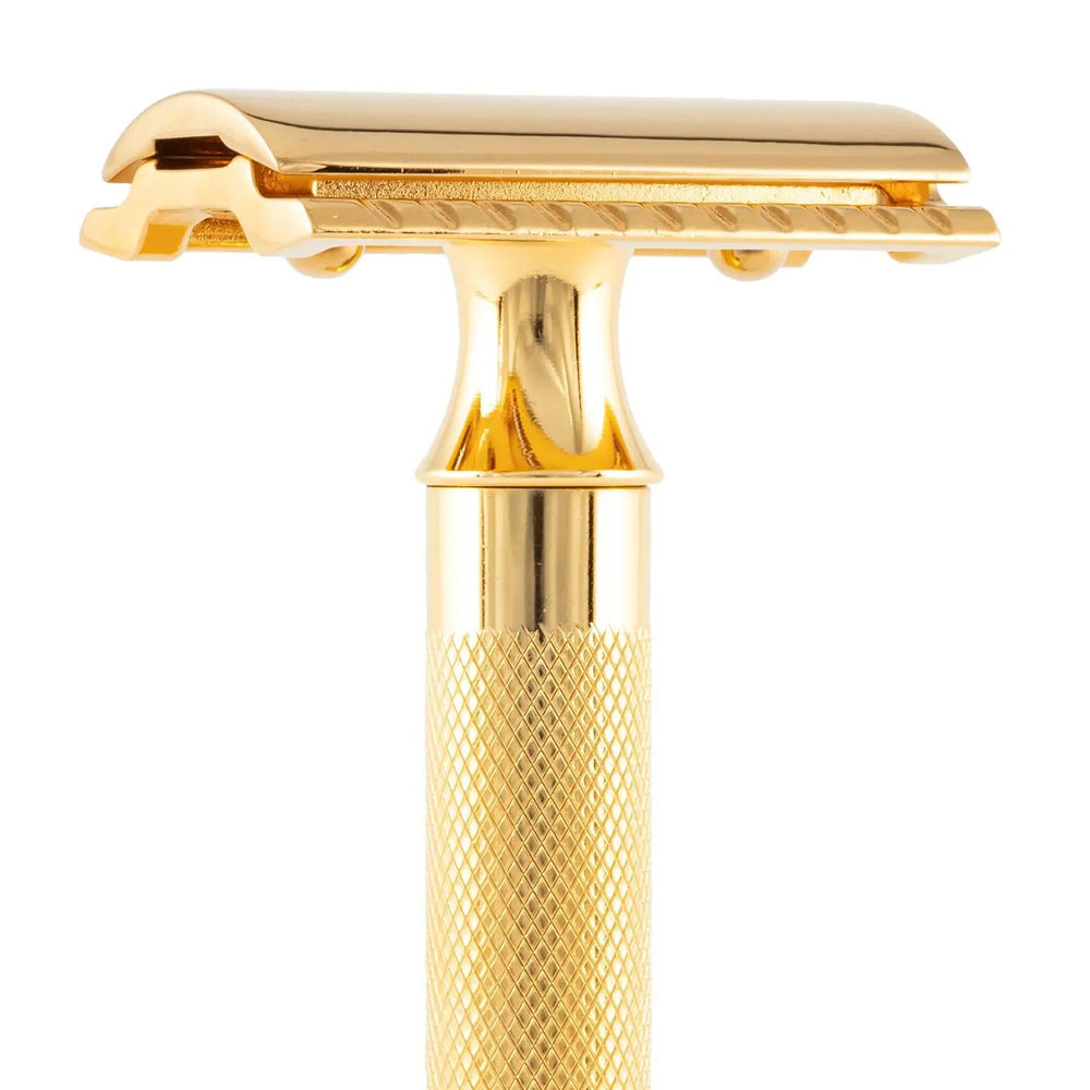 Merkur Double Edge Safety Razor | Straight Cut, Extra Thick Handle, Gold 34G