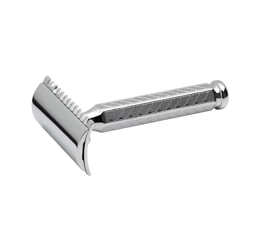 Merkur Double Edge Safety Razor | Straight Cut, Open Comb, Chrome-Plated, Etched Handle 41C