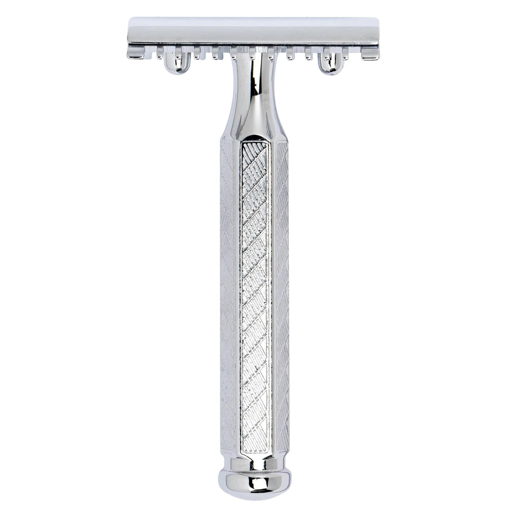 Merkur Double Edge Safety Razor | Straight Cut, Open Comb, Chrome-Plated, Etched Handle 41C