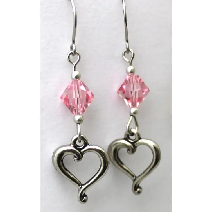 Metal and Crystal Scroll Heart Dangle Earring