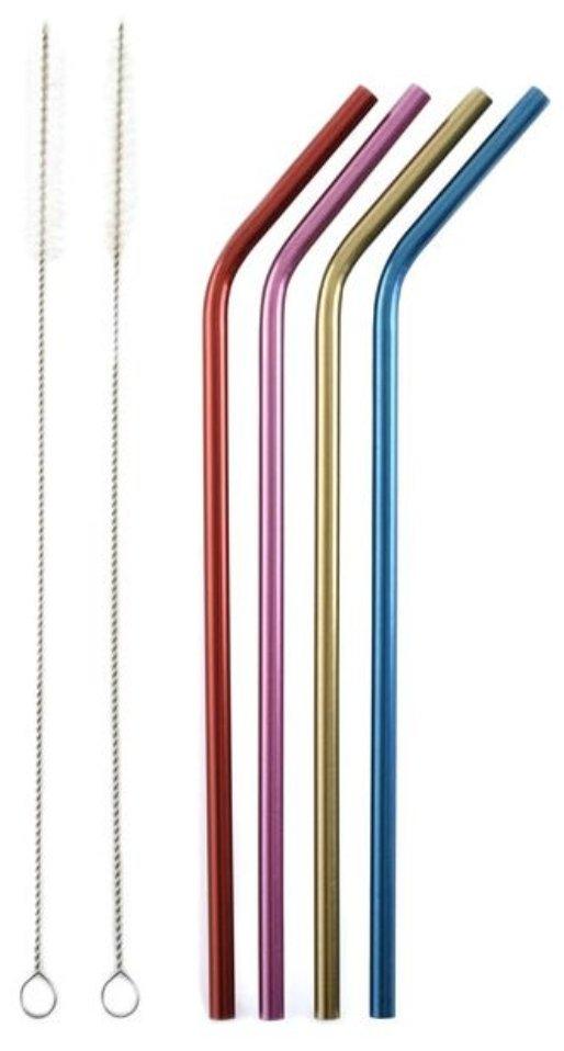 Metallic Drinking Straws w/2 Cleaning Brushes