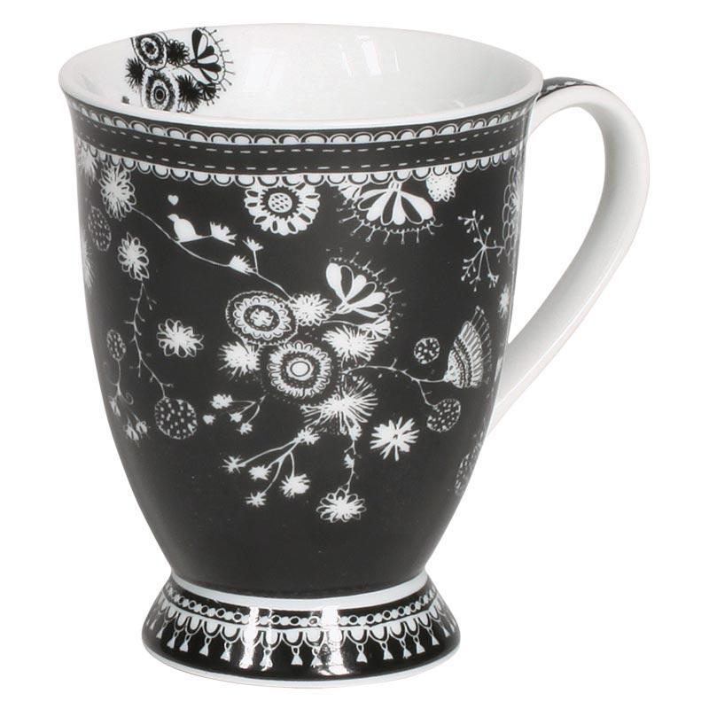 Miss Blackbirdy Large Mug | Flower Pattern Black