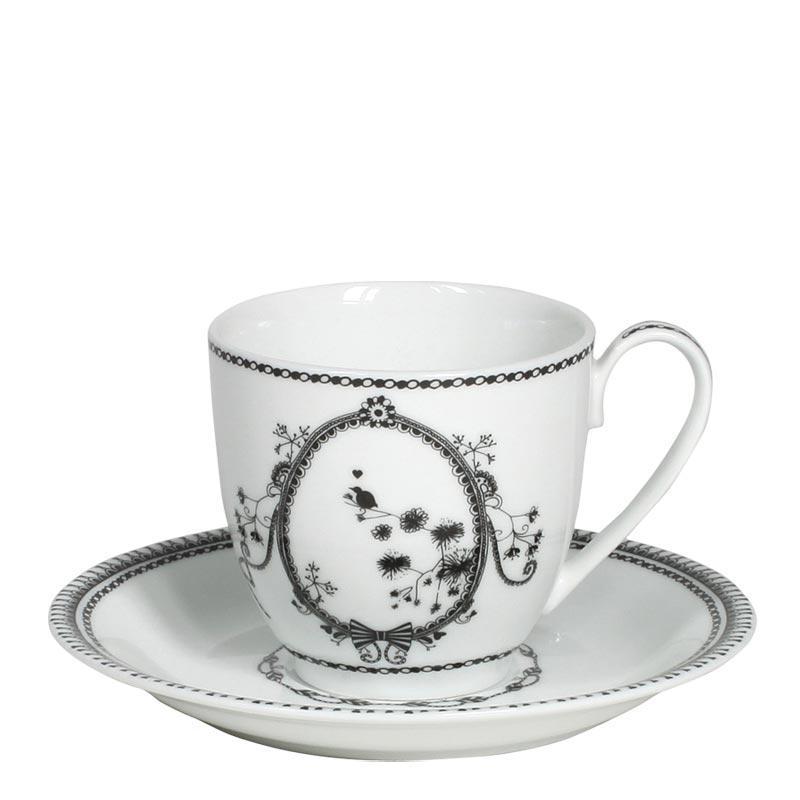 Miss Blackbirdy Tea Cup & Saucer | Chain Pattern White