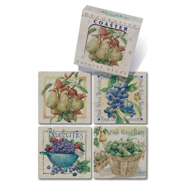 Natural Stone Coaster Set | Fresh Fruit