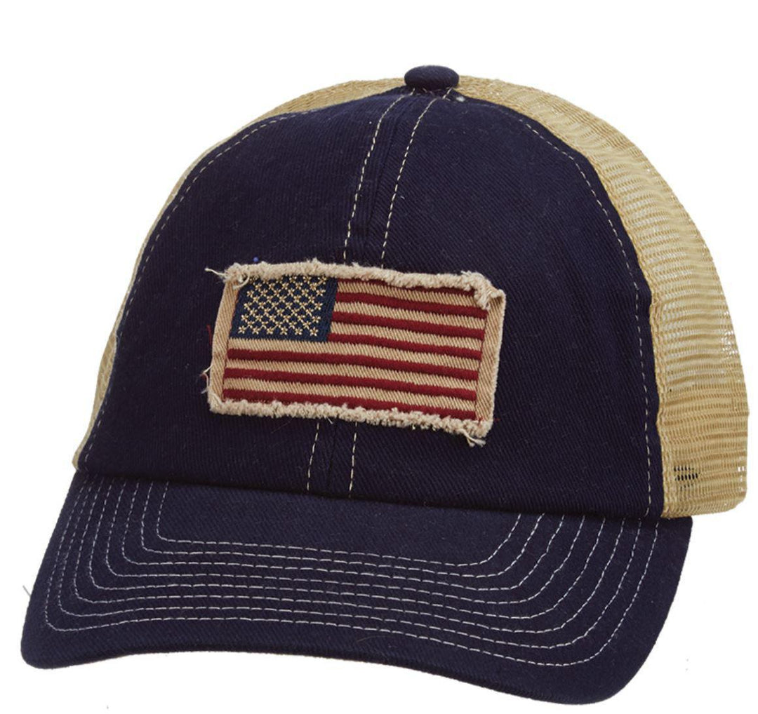 USA Unstructured American Flag Baseball Cap MEsh Back Navy