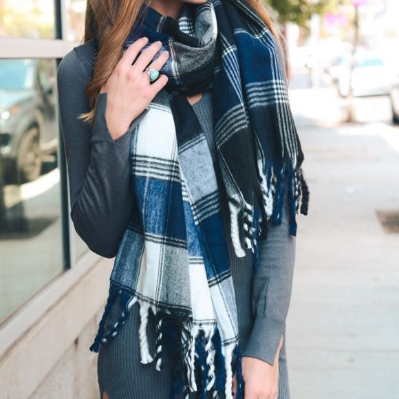 Oversized Flannel Tassel Scarf