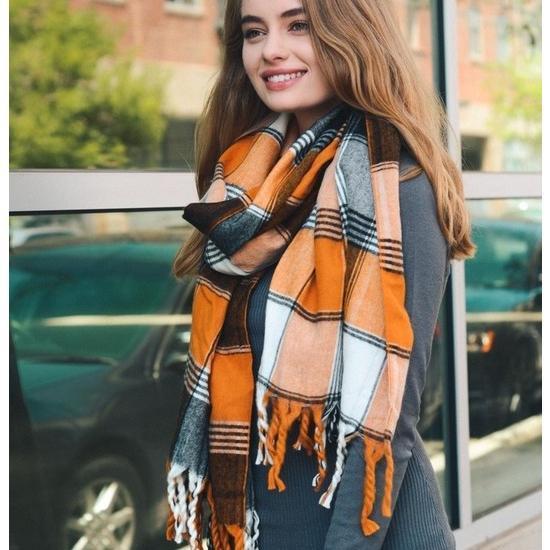 Oversized Flannel Tassel Scarf