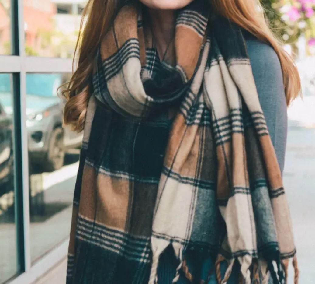 Oversized Flannel Tassel Scarf