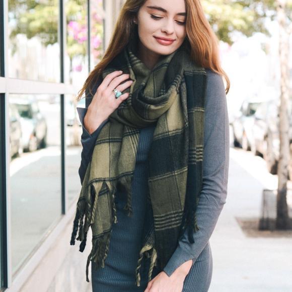 Oversized Flannel Tassel Scarf