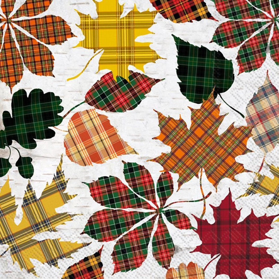 Paper Cocktail Napkins Checked Fall Leaves