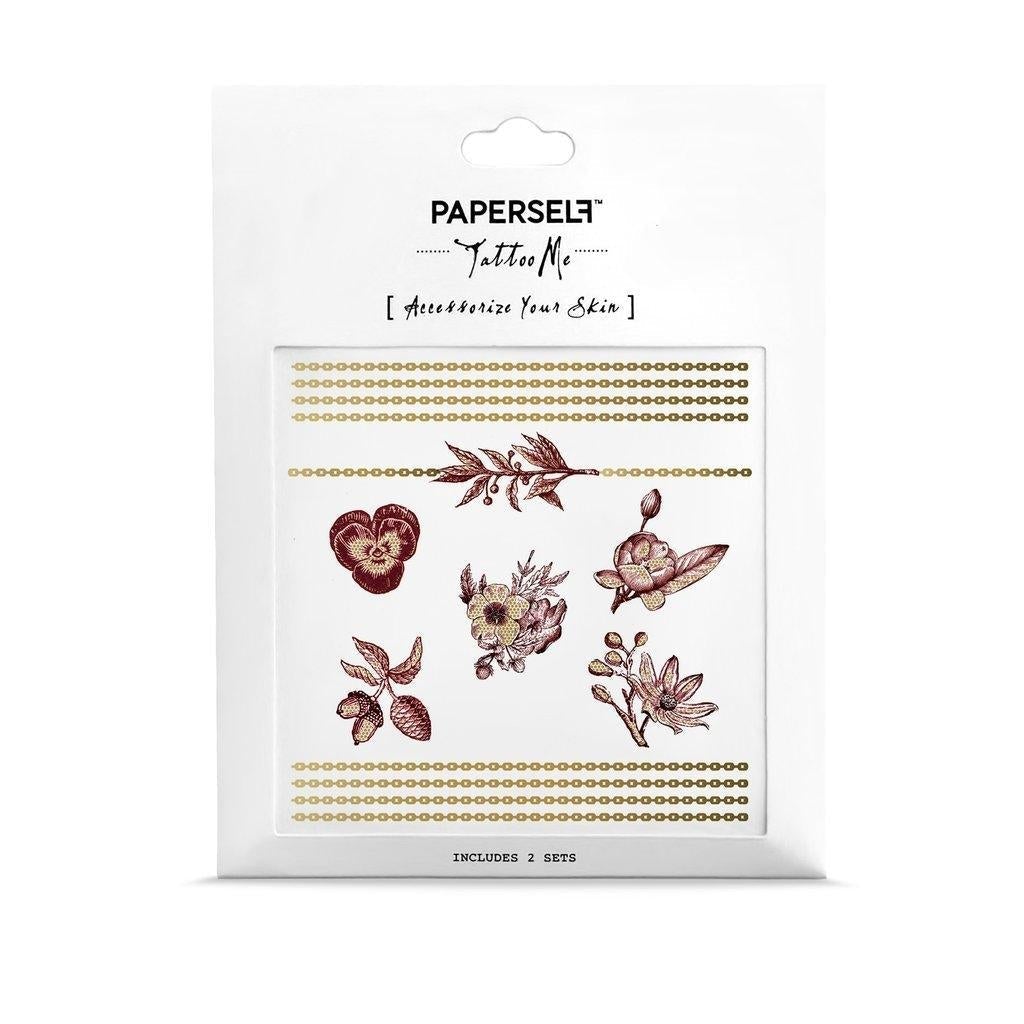 PAPERSELF Temporary Tattoo Skin Accessories | Burgundy Garden Chain Bracelet